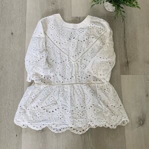 Miss Kelly Cottage-core White Blouse eyelet lace‎ size S